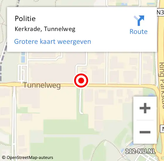 Locatie op kaart van de 112 melding: Politie Kerkrade, Tunnelweg op 5 november 2022 20:16