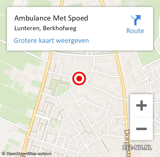 Locatie op kaart van de 112 melding: Ambulance Met Spoed Naar Lunteren, Berkhofweg op 5 november 2022 20:26