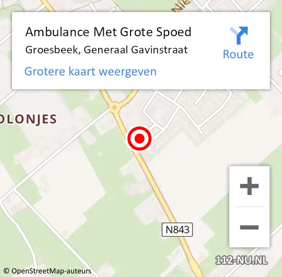 Locatie op kaart van de 112 melding: Ambulance Met Grote Spoed Naar Groesbeek, Generaal Gavinstraat op 5 november 2022 21:01