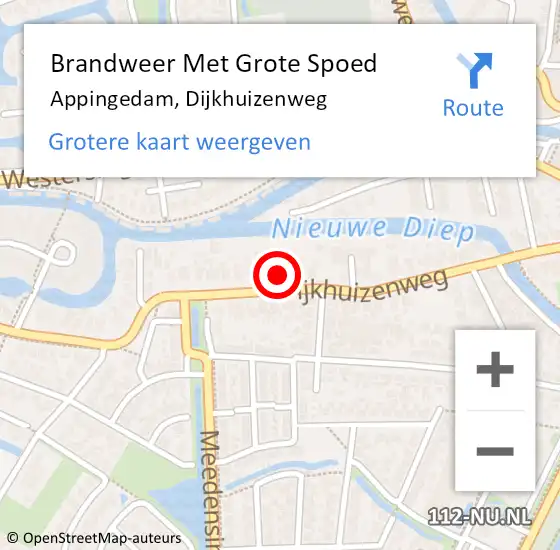 Locatie op kaart van de 112 melding: Brandweer Met Grote Spoed Naar Appingedam, Dijkhuizenweg op 5 november 2022 21:10