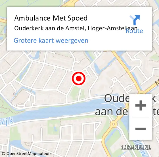 Locatie op kaart van de 112 melding: Ambulance Met Spoed Naar Ouderkerk aan de Amstel, Hoger-Amstellaan op 5 november 2022 21:31