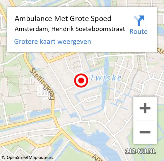 Locatie op kaart van de 112 melding: Ambulance Met Grote Spoed Naar Amsterdam, Hendrik Soeteboomstraat op 5 november 2022 21:36