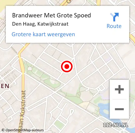 Locatie op kaart van de 112 melding: Brandweer Met Grote Spoed Naar Den Haag, Katwijkstraat op 5 november 2022 21:57