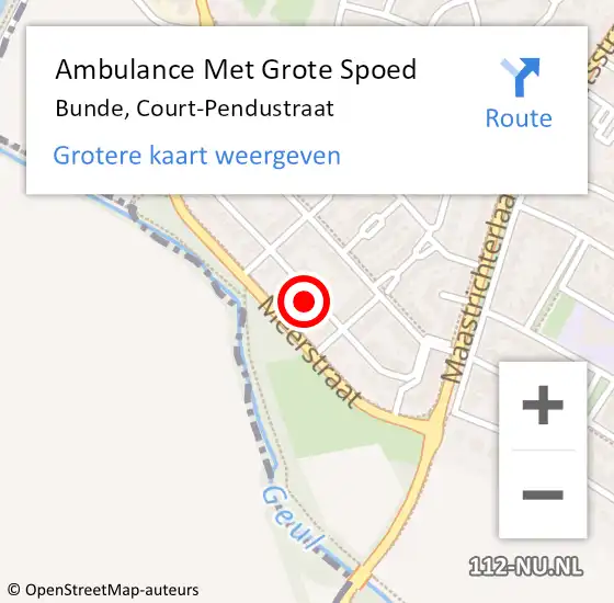 Locatie op kaart van de 112 melding: Ambulance Met Grote Spoed Naar Bunde, Court-Pendustraat op 4 augustus 2014 03:47