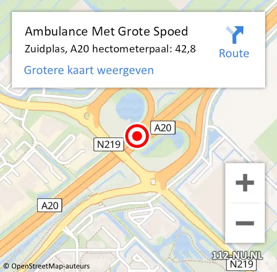 Locatie op kaart van de 112 melding: Ambulance Met Grote Spoed Naar Zuidplas, A20 hectometerpaal: 42,8 op 5 november 2022 23:41