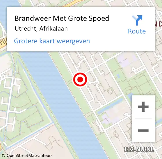 Locatie op kaart van de 112 melding: Brandweer Met Grote Spoed Naar Utrecht, Afrikalaan op 5 november 2022 23:42