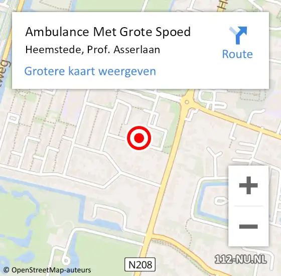 Locatie op kaart van de 112 melding: Ambulance Met Grote Spoed Naar Heemstede, Prof. Asserlaan op 5 november 2022 23:52