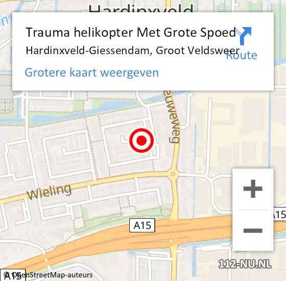 Locatie op kaart van de 112 melding: Trauma helikopter Met Grote Spoed Naar Hardinxveld-Giessendam, Groot Veldsweer op 6 november 2022 00:10