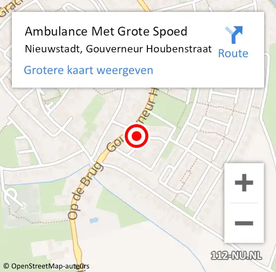 Locatie op kaart van de 112 melding: Ambulance Met Grote Spoed Naar Nieuwstadt, Gouverneur Houbenstraat op 4 augustus 2014 03:53