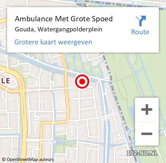 Locatie op kaart van de 112 melding: Ambulance Met Grote Spoed Naar Gouda, Watergangpolderplein op 6 november 2022 00:44