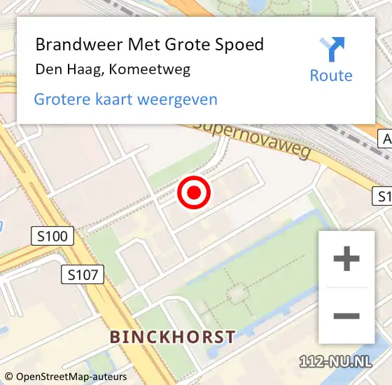 Locatie op kaart van de 112 melding: Brandweer Met Grote Spoed Naar Den Haag, Komeetweg op 6 november 2022 01:00