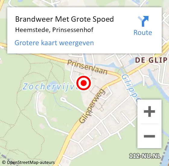 Locatie op kaart van de 112 melding: Brandweer Met Grote Spoed Naar Heemstede, Prinsessenhof op 6 november 2022 01:01