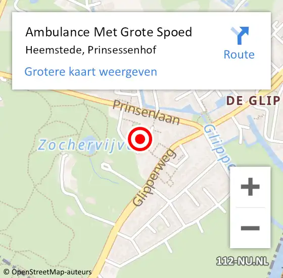 Locatie op kaart van de 112 melding: Ambulance Met Grote Spoed Naar Heemstede, Prinsessenhof op 6 november 2022 01:02