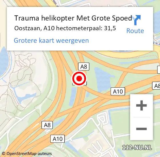 Locatie op kaart van de 112 melding: Trauma helikopter Met Grote Spoed Naar Oostzaan, A10 hectometerpaal: 31,5 op 6 november 2022 02:11