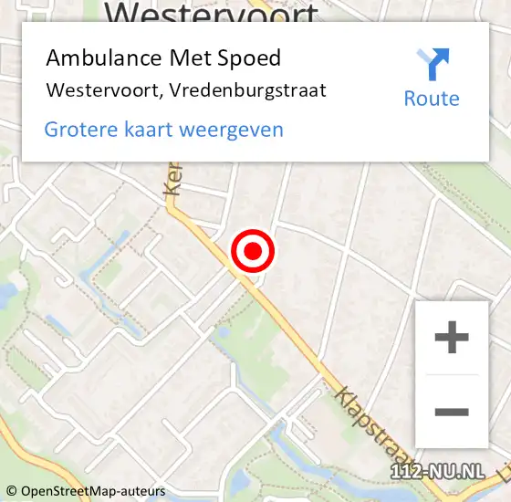 Locatie op kaart van de 112 melding: Ambulance Met Spoed Naar Westervoort, Vredenburgstraat op 6 november 2022 02:40