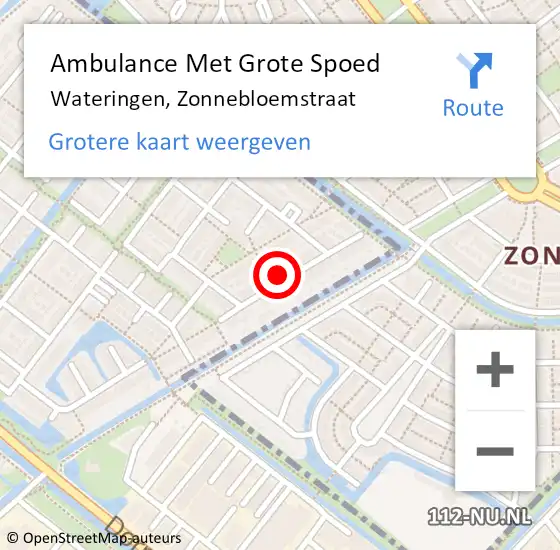 Locatie op kaart van de 112 melding: Ambulance Met Grote Spoed Naar Wateringen, Zonnebloemstraat op 6 november 2022 03:27