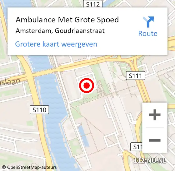Locatie op kaart van de 112 melding: Ambulance Met Grote Spoed Naar Amsterdam, Goudriaanstraat op 6 november 2022 04:09