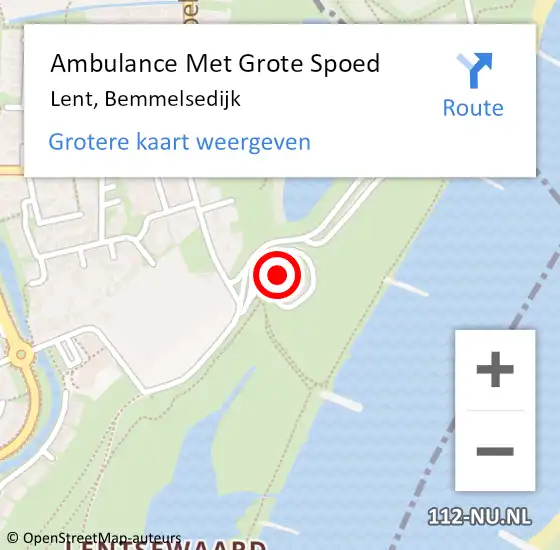 Locatie op kaart van de 112 melding: Ambulance Met Grote Spoed Naar Lent, Bemmelsedijk op 6 november 2022 05:18