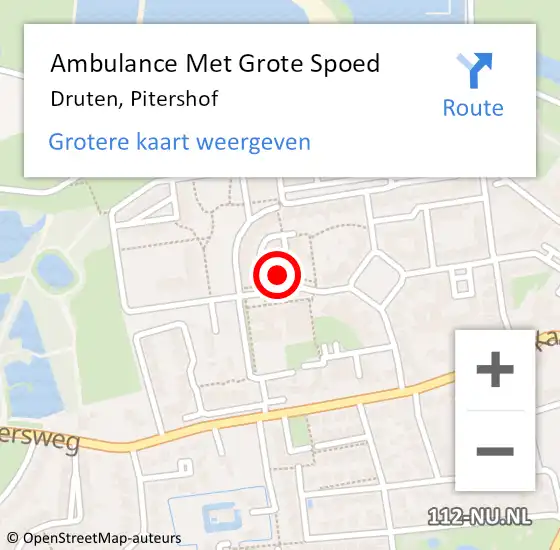 Locatie op kaart van de 112 melding: Ambulance Met Grote Spoed Naar Druten, Pitershof op 6 november 2022 05:29