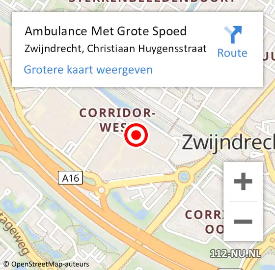 Locatie op kaart van de 112 melding: Ambulance Met Grote Spoed Naar Zwijndrecht, Christiaan Huygensstraat op 6 november 2022 06:27