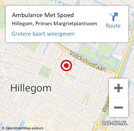 Locatie op kaart van de 112 melding: Ambulance Met Spoed Naar Hillegom, Prinses Margrietplantsoen op 6 november 2022 07:09