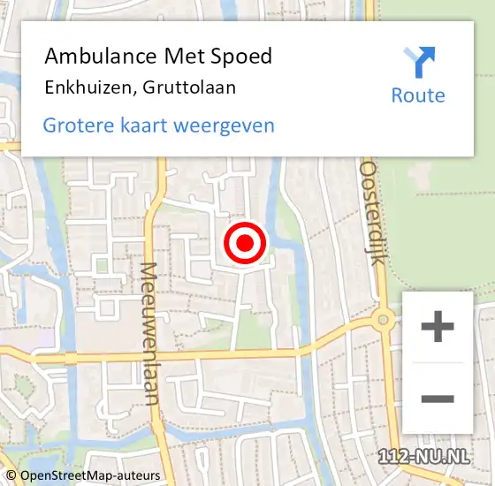 Locatie op kaart van de 112 melding: Ambulance Met Spoed Naar Enkhuizen, Gruttolaan op 6 november 2022 08:06