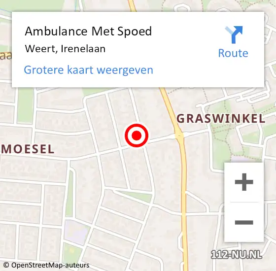 Locatie op kaart van de 112 melding: Ambulance Met Spoed Naar Weert, Irenelaan op 6 november 2022 09:11