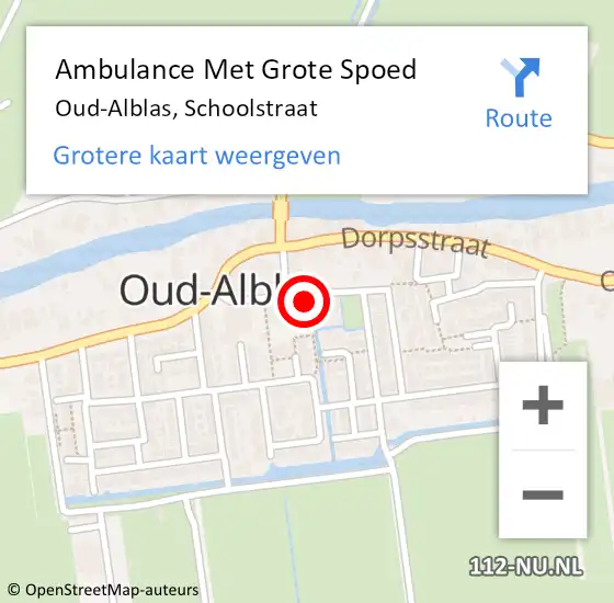 Locatie op kaart van de 112 melding: Ambulance Met Grote Spoed Naar Oud-Alblas, Schoolstraat op 6 november 2022 09:19