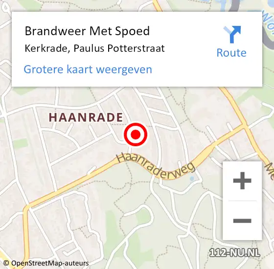 Locatie op kaart van de 112 melding: Brandweer Met Spoed Naar Kerkrade, Paulus Potterstraat op 6 november 2022 09:35