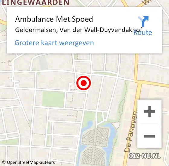 Locatie op kaart van de 112 melding: Ambulance Met Spoed Naar Geldermalsen, Van der Wall-Duyvendakhof op 6 november 2022 09:41