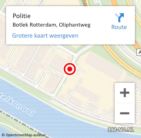 Locatie op kaart van de 112 melding: Politie Botlek, Oliphantweg op 4 augustus 2014 05:54