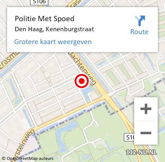 Locatie op kaart van de 112 melding: Politie Met Spoed Naar Den Haag, Kenenburgstraat op 6 november 2022 10:13