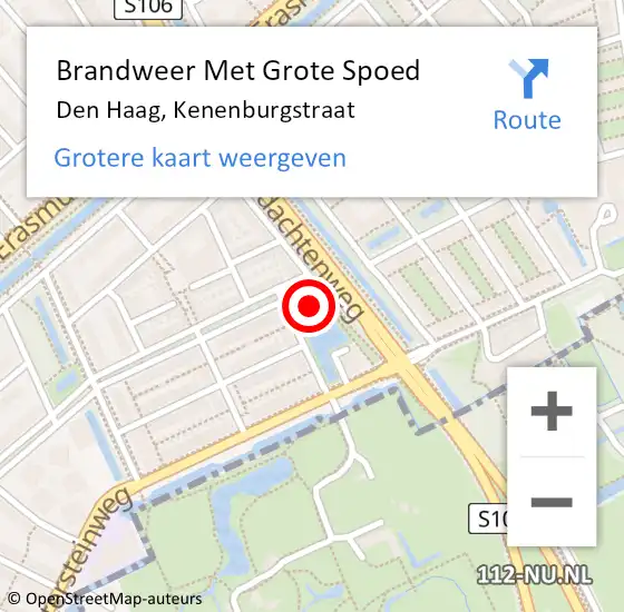 Locatie op kaart van de 112 melding: Brandweer Met Grote Spoed Naar Den Haag, Kenenburgstraat op 6 november 2022 10:13