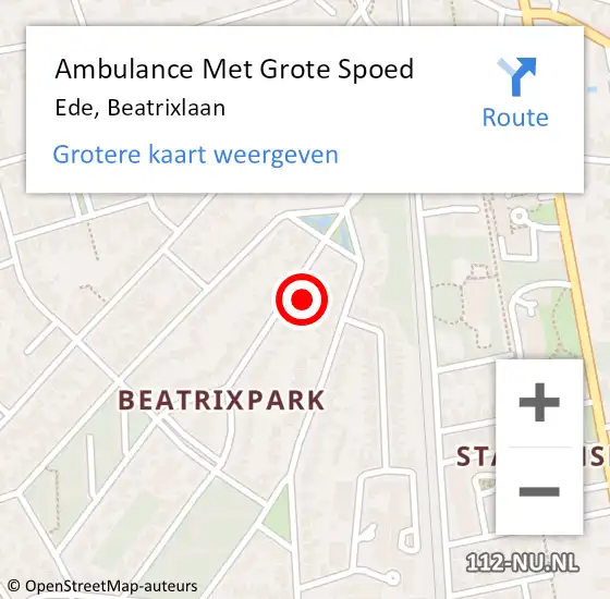 Locatie op kaart van de 112 melding: Ambulance Met Grote Spoed Naar Ede, Beatrixlaan op 6 november 2022 10:41