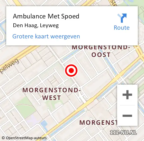 Locatie op kaart van de 112 melding: Ambulance Met Spoed Naar Den Haag, Leyweg op 6 november 2022 11:02