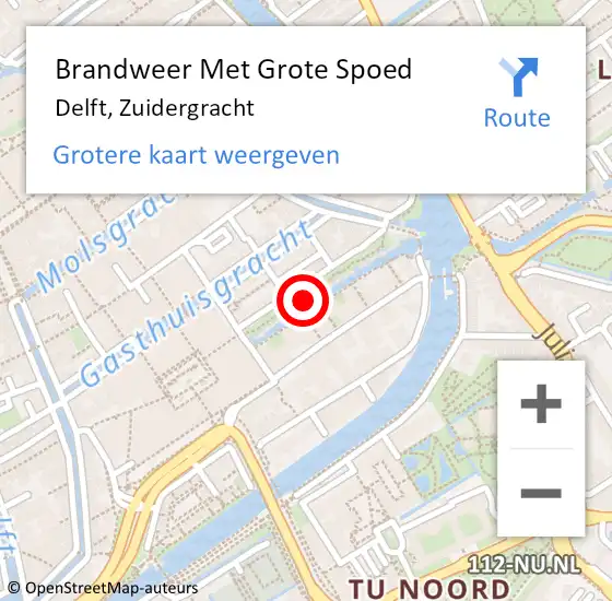 Locatie op kaart van de 112 melding: Brandweer Met Grote Spoed Naar Delft, Zuidergracht op 6 november 2022 11:39