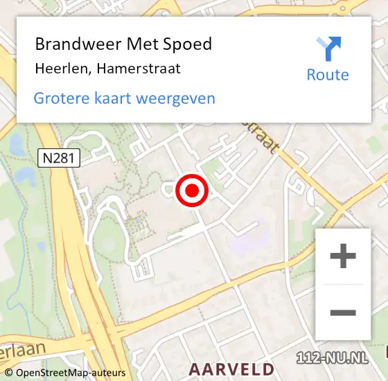 Locatie op kaart van de 112 melding: Brandweer Met Spoed Naar Heerlen, Hamerstraat op 6 november 2022 11:48