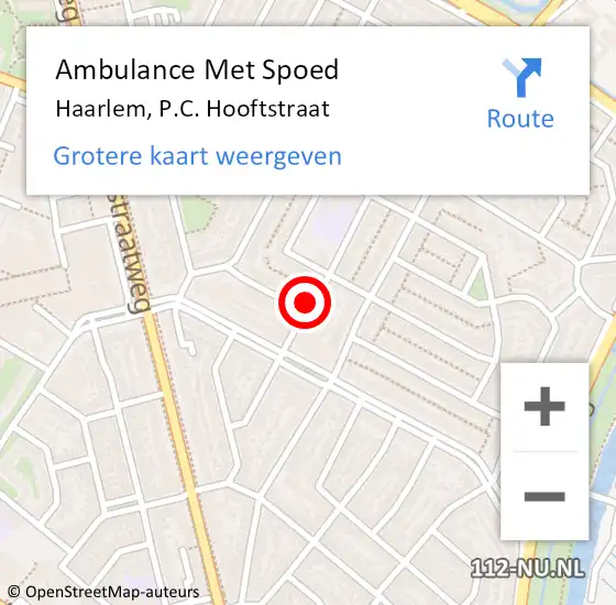 Locatie op kaart van de 112 melding: Ambulance Met Spoed Naar Haarlem, P.C. Hooftstraat op 6 november 2022 11:51