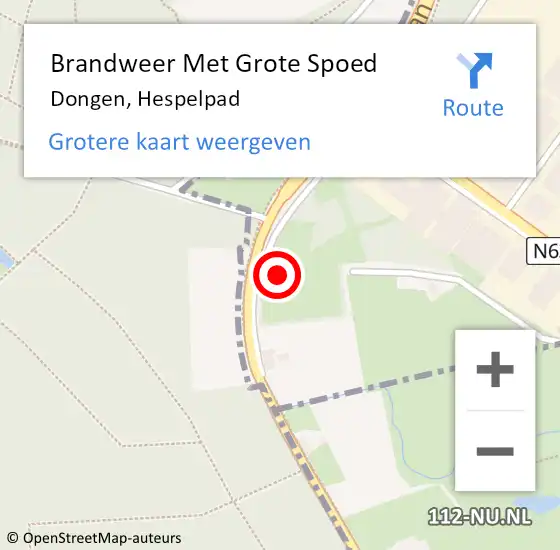 Locatie op kaart van de 112 melding: Brandweer Met Grote Spoed Naar Dongen, Hespelpad op 6 november 2022 12:33