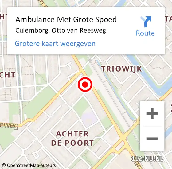Locatie op kaart van de 112 melding: Ambulance Met Grote Spoed Naar Culemborg, Otto van Reesweg op 6 november 2022 12:35
