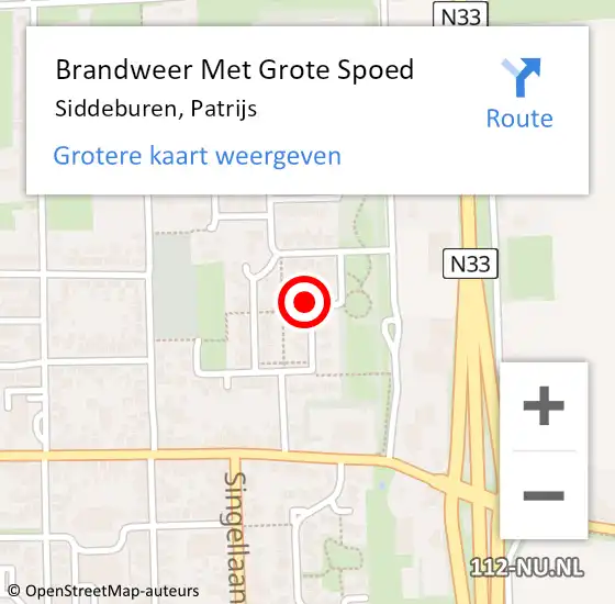 Locatie op kaart van de 112 melding: Brandweer Met Grote Spoed Naar Siddeburen, Patrijs op 6 november 2022 12:35