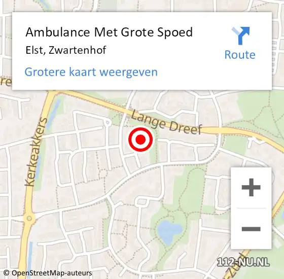 Locatie op kaart van de 112 melding: Ambulance Met Grote Spoed Naar Elst, Zwartenhof op 6 november 2022 12:58