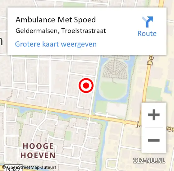 Locatie op kaart van de 112 melding: Ambulance Met Spoed Naar Geldermalsen, Troelstrastraat op 6 november 2022 13:11