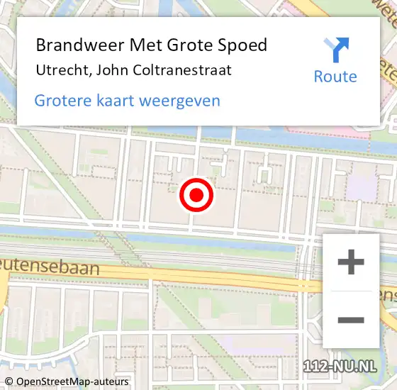 Locatie op kaart van de 112 melding: Brandweer Met Grote Spoed Naar Utrecht, John Coltranestraat op 6 november 2022 14:41