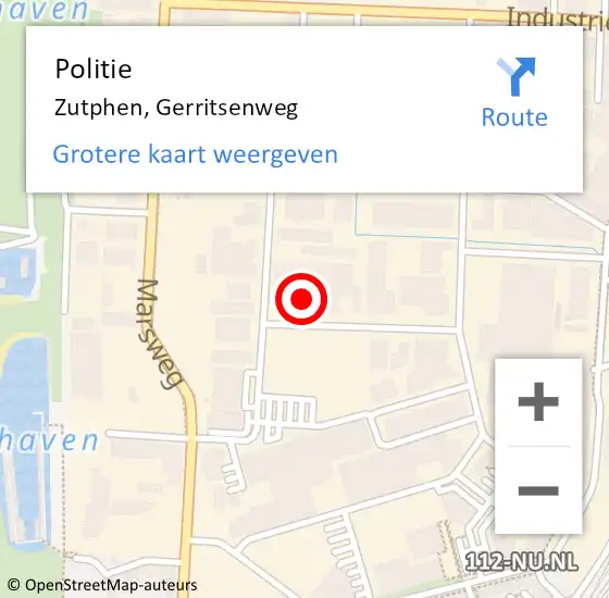 Locatie op kaart van de 112 melding: Politie Zutphen, Gerritsenweg op 6 november 2022 14:50
