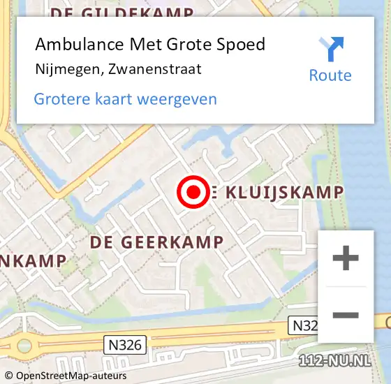 Locatie op kaart van de 112 melding: Ambulance Met Grote Spoed Naar Nijmegen, Zwanenstraat op 6 november 2022 15:03