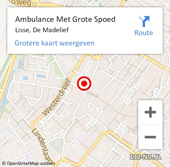 Locatie op kaart van de 112 melding: Ambulance Met Grote Spoed Naar Lisse, De Madelief op 6 november 2022 15:10