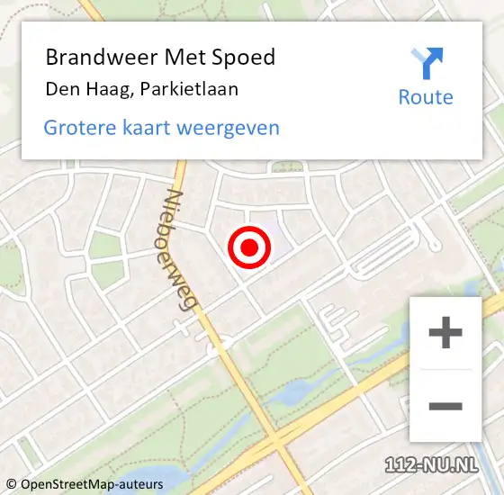 Locatie op kaart van de 112 melding: Brandweer Met Spoed Naar Den Haag, Parkietlaan op 6 november 2022 15:11