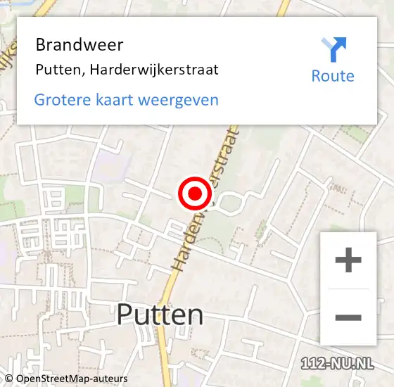 Locatie op kaart van de 112 melding: Brandweer Putten, Harderwijkerstraat op 6 november 2022 15:22