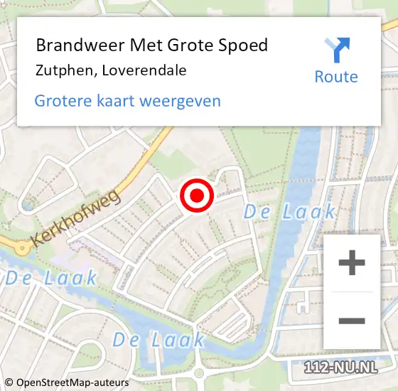 Locatie op kaart van de 112 melding: Brandweer Met Grote Spoed Naar Zutphen, Loverendale op 4 augustus 2014 07:26